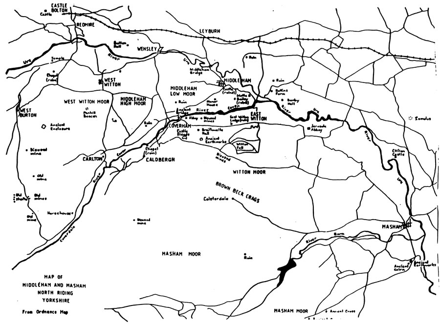 Map Middleham and Masham